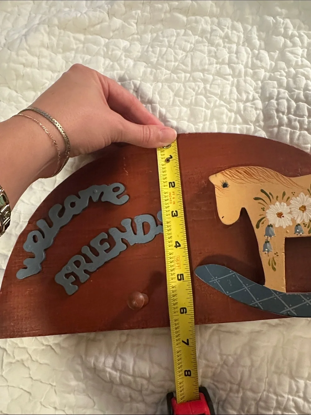 Welcome Friends Wooden Wall Hook - Yellow Horse Design